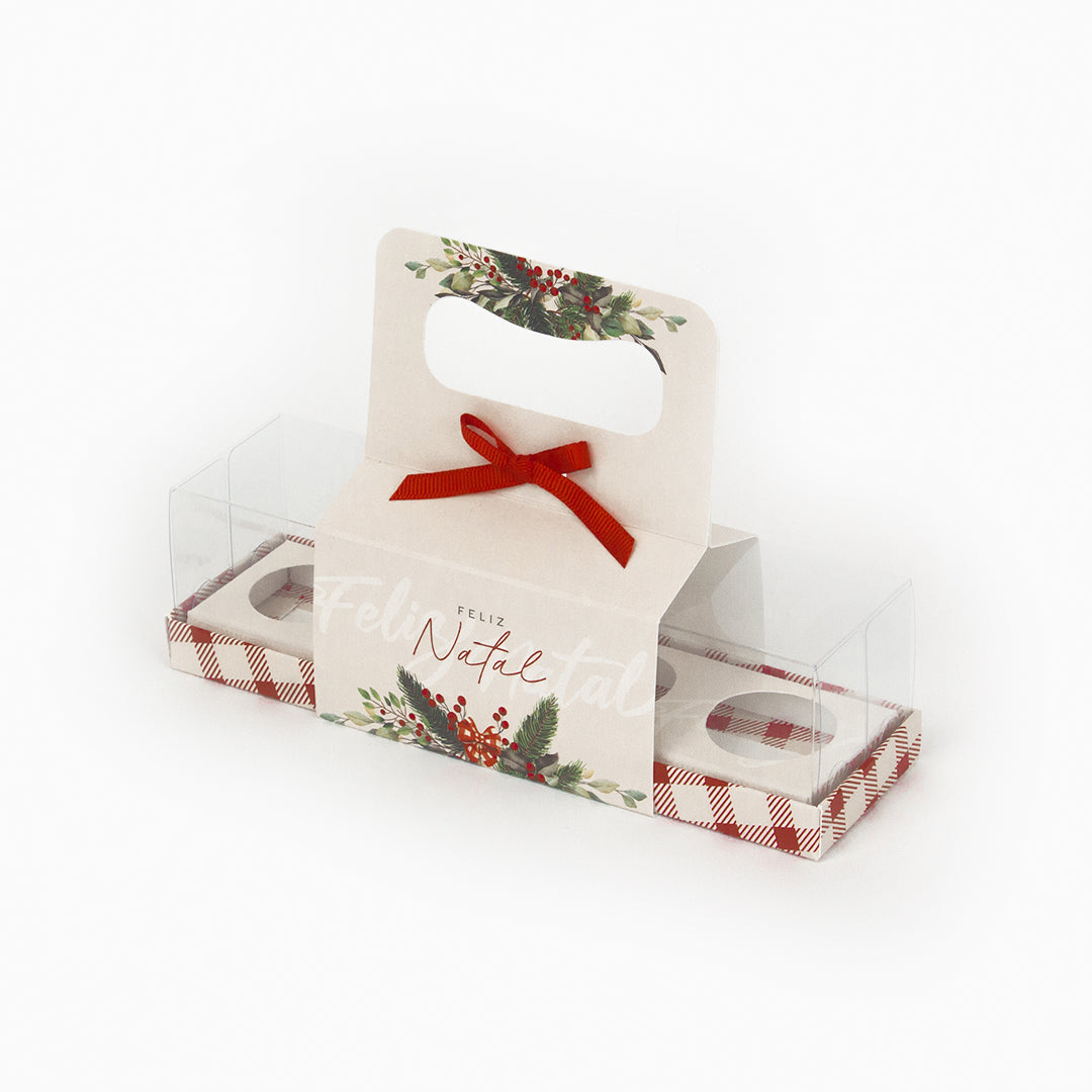 Caixa para 4 doces - Tampa de acetato - Natal Amizade