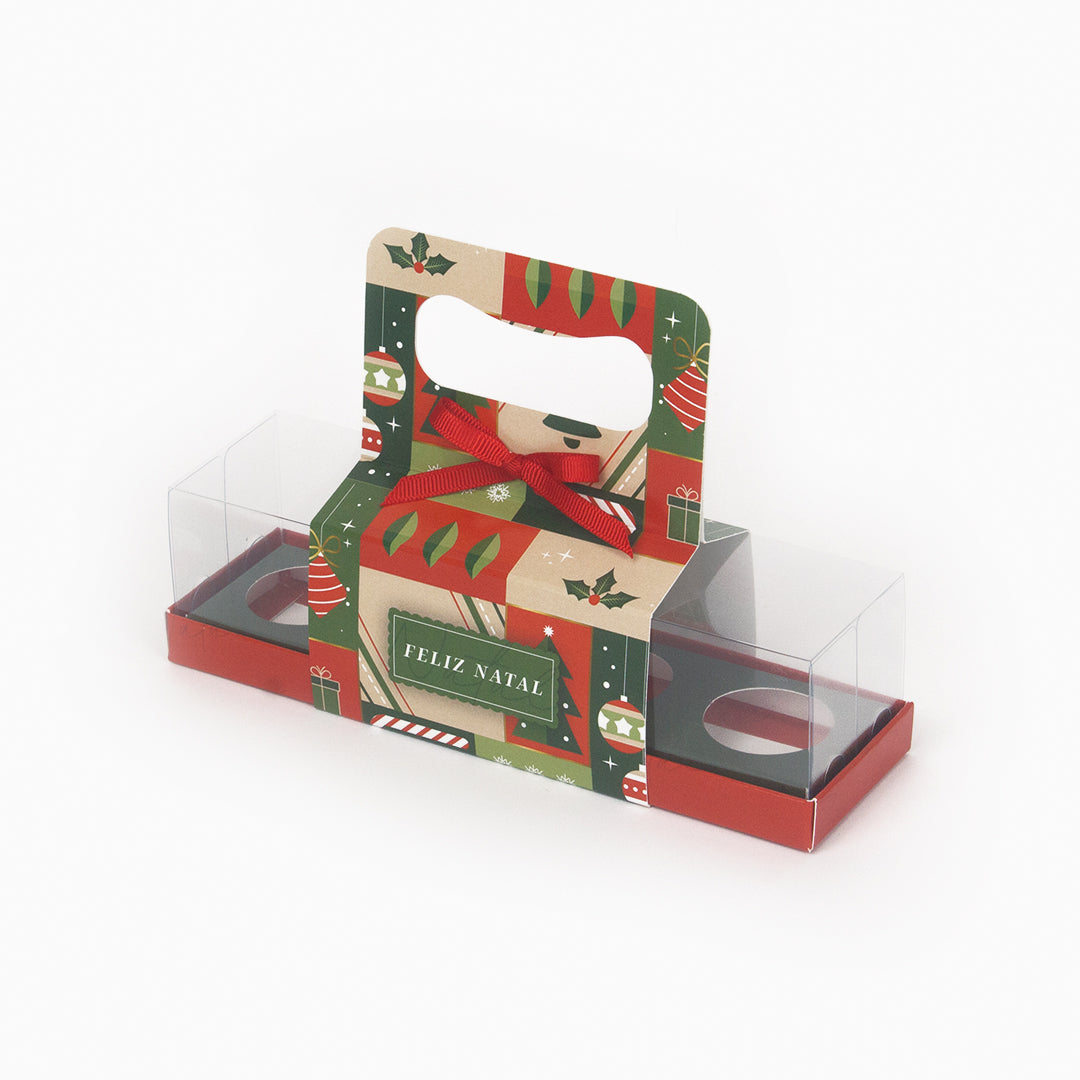 Caixa para 4 doces - Tampa de acetato - Natal Felicidade
