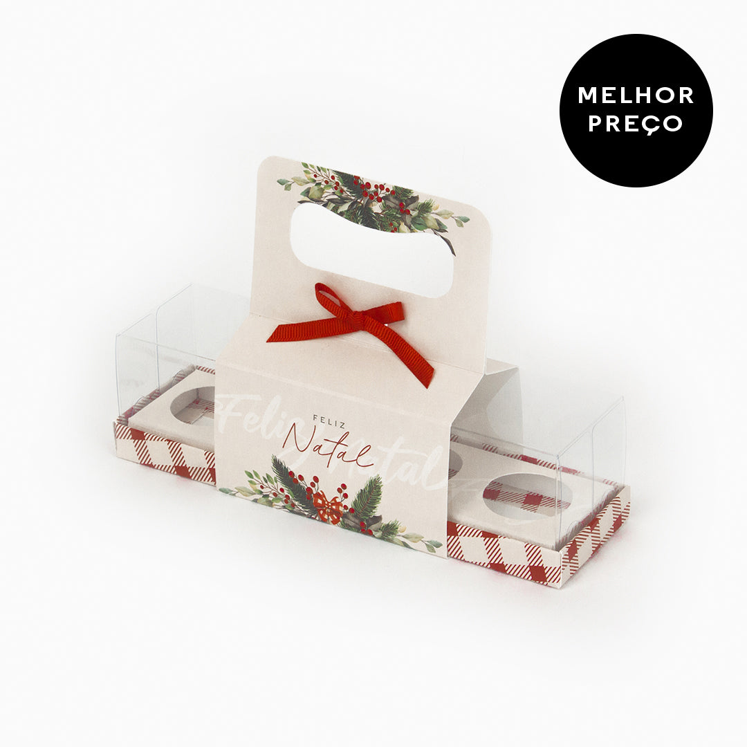 Caixa para 4 doces - Tampa de acetato - Natal Amizade - Pack 10uni