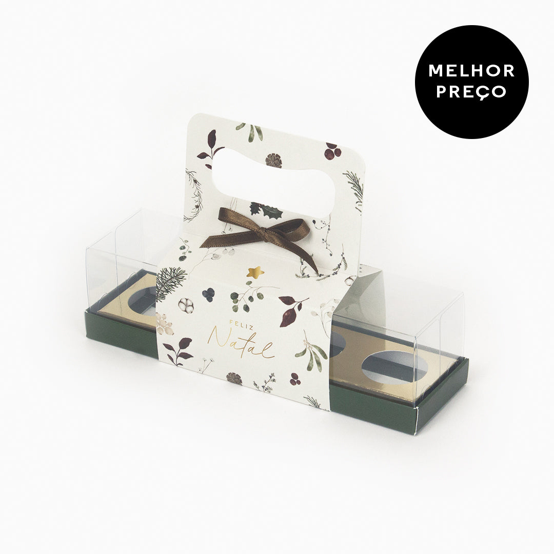Caixa para 4 doces - Tampa de acetato - Natal Prosperidade - Pack 10uni