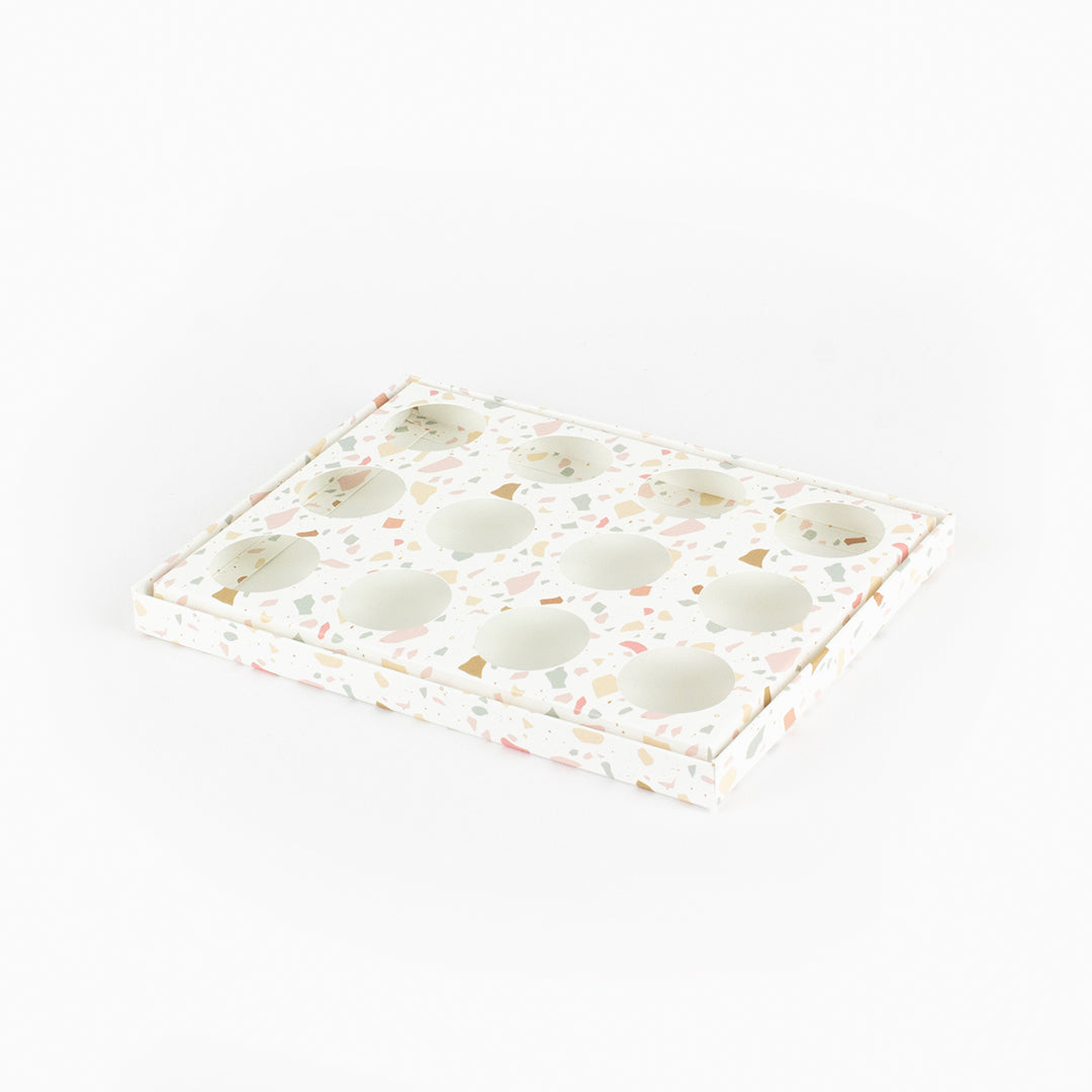 Caixa para 12 doces - Tampa de acetato - Terrazzo - Pack 10uni