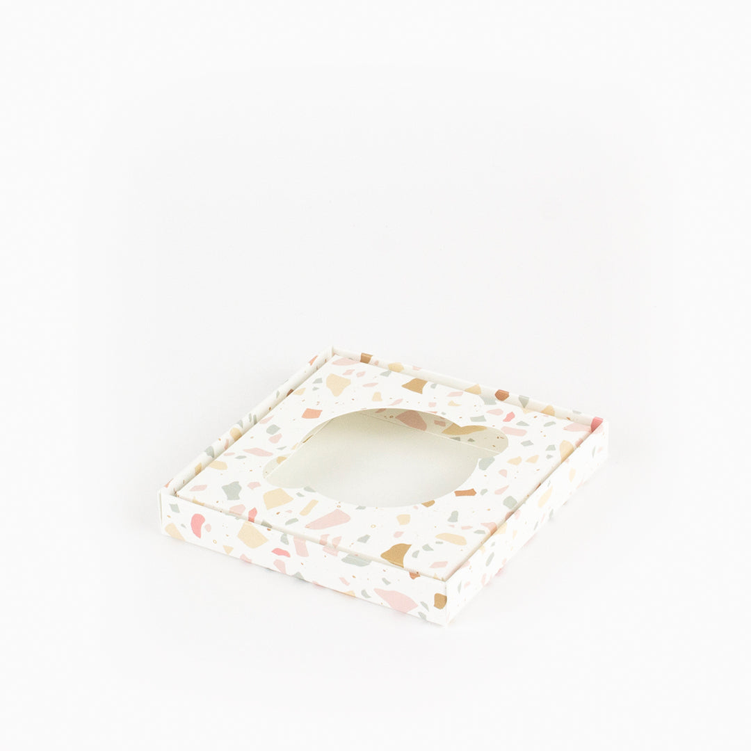 Caixa para 1 cupcake / 1 frasco 250ml - Tampa de acetato - Terrazzo - Pack 10uni