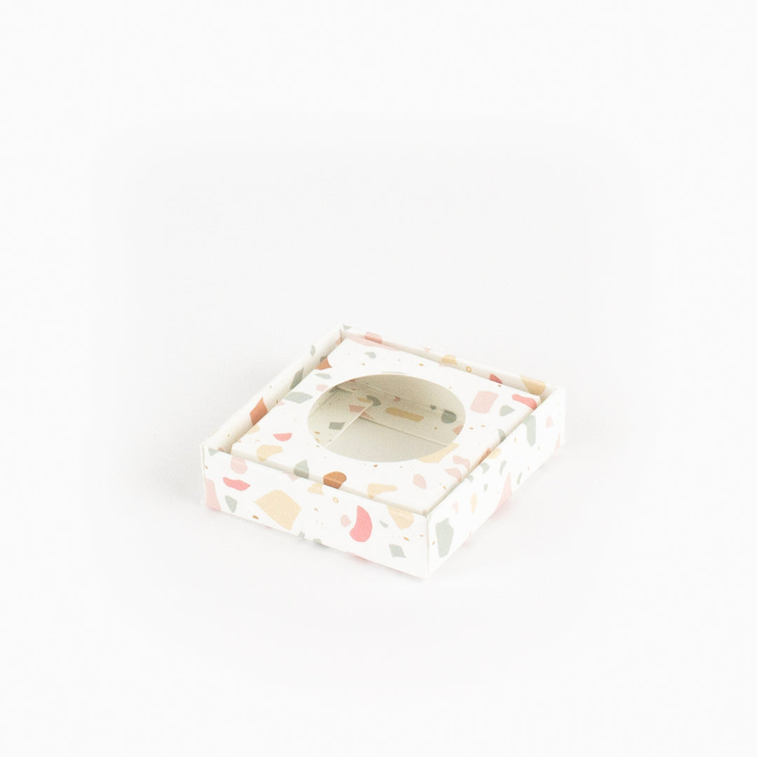Caixa para 1 doce - Tampa de acetato - Terrazzo - Pack 10uni