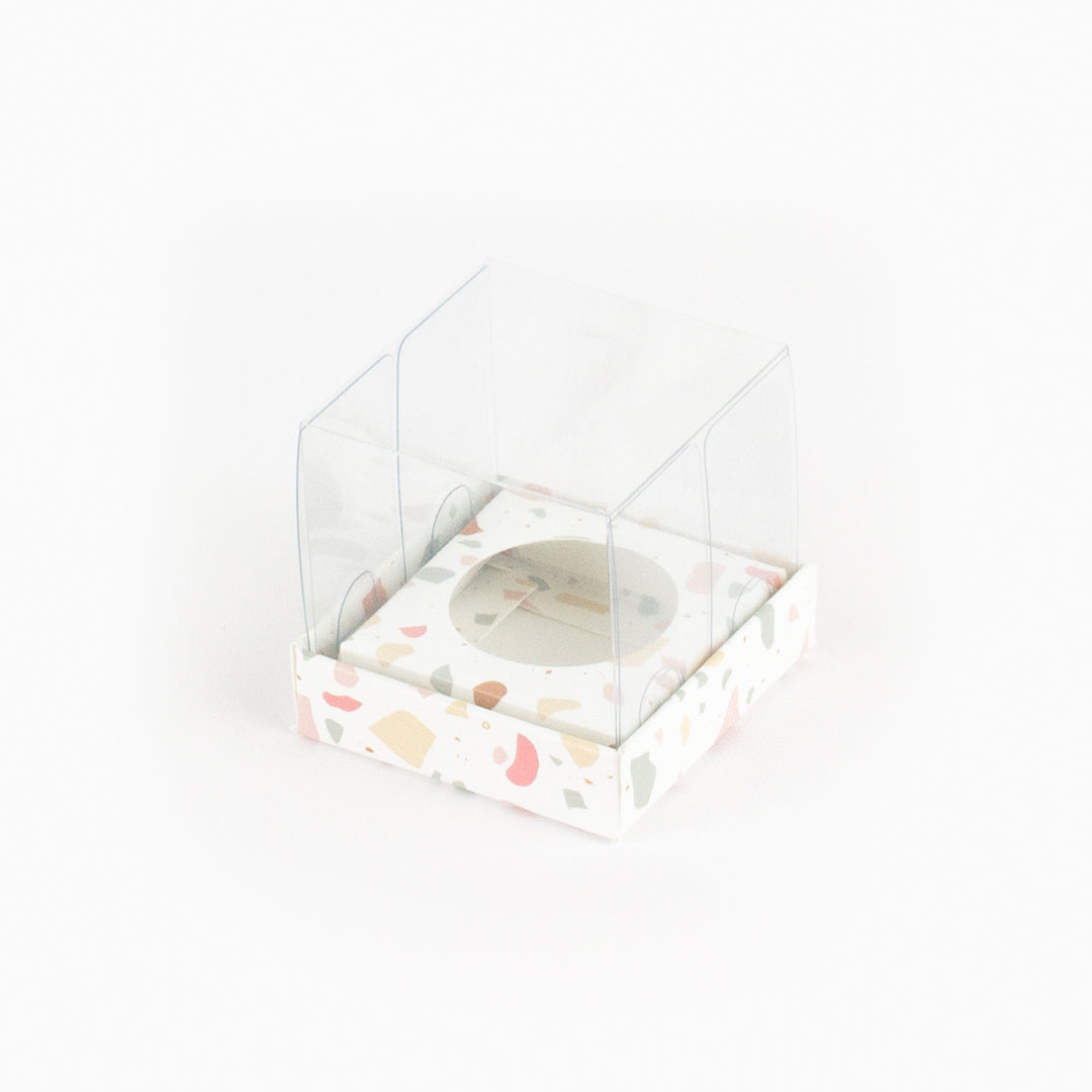Caixa para 1 doce - Tampa de acetato - Terrazzo - Pack 10uni