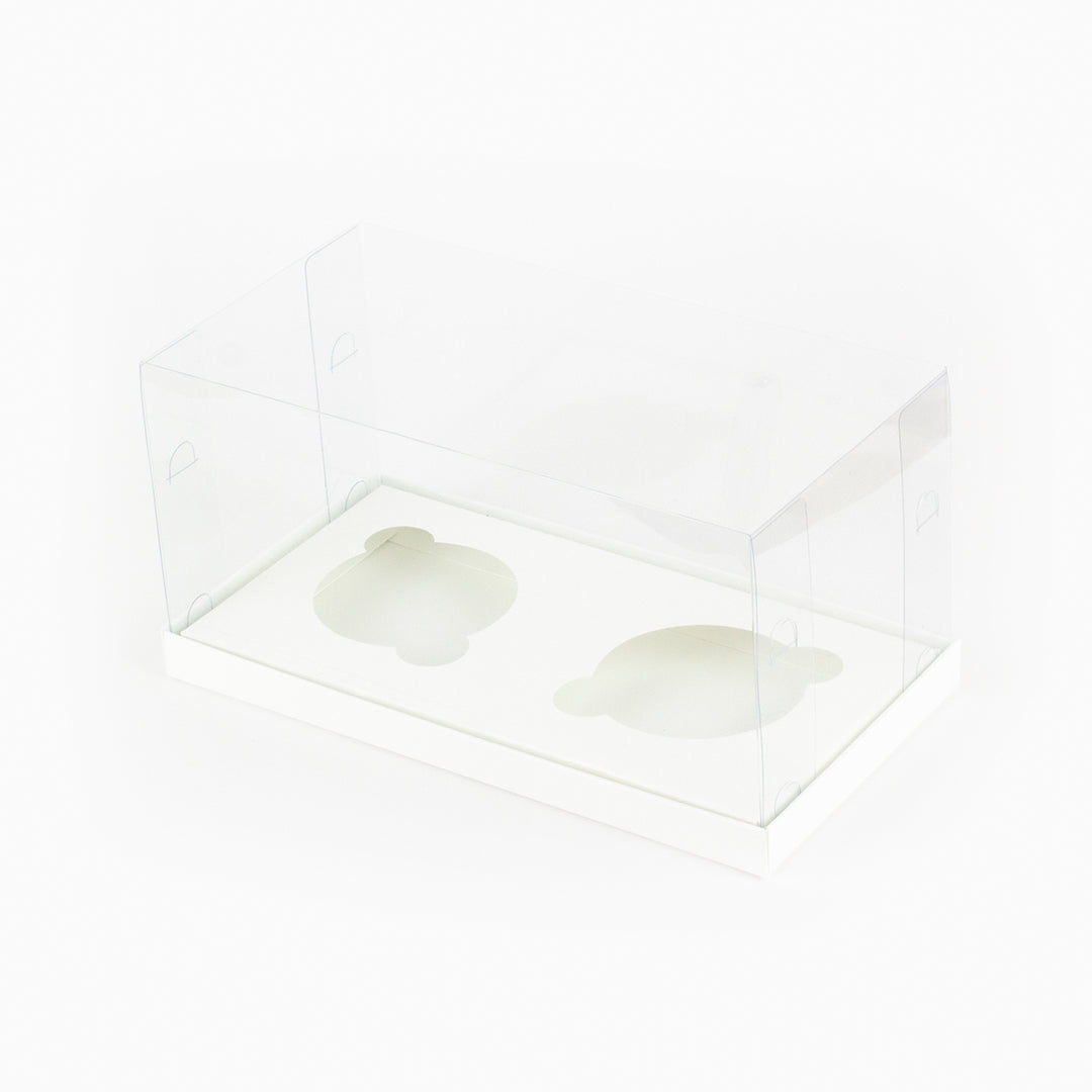 Caixa para 2 cupcakes / 2 frascos 250ml - Tampa de acetato - Branca - Pack 10uni