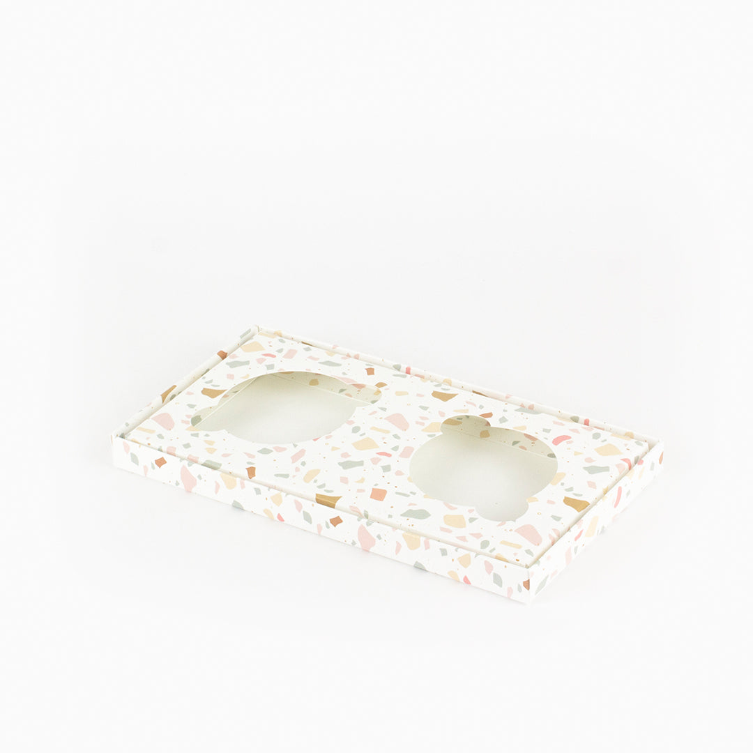 Caixa para 2 cupcakes / 2 frascos 250ml - Tampa de acetato - Terrazzo - Pack 10uni