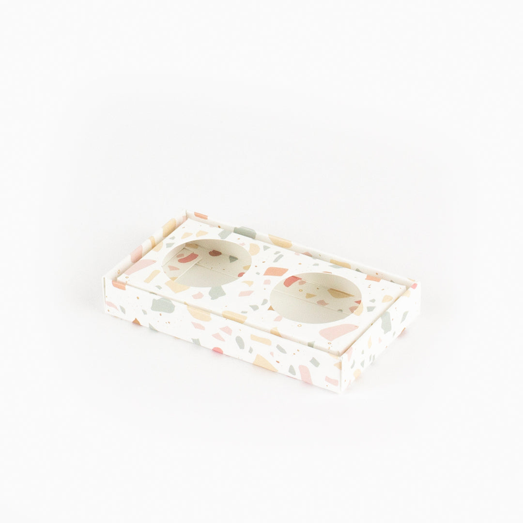 Caixa para 2 doces - Tampa de acetato - Terrazzo - Pack 10uni