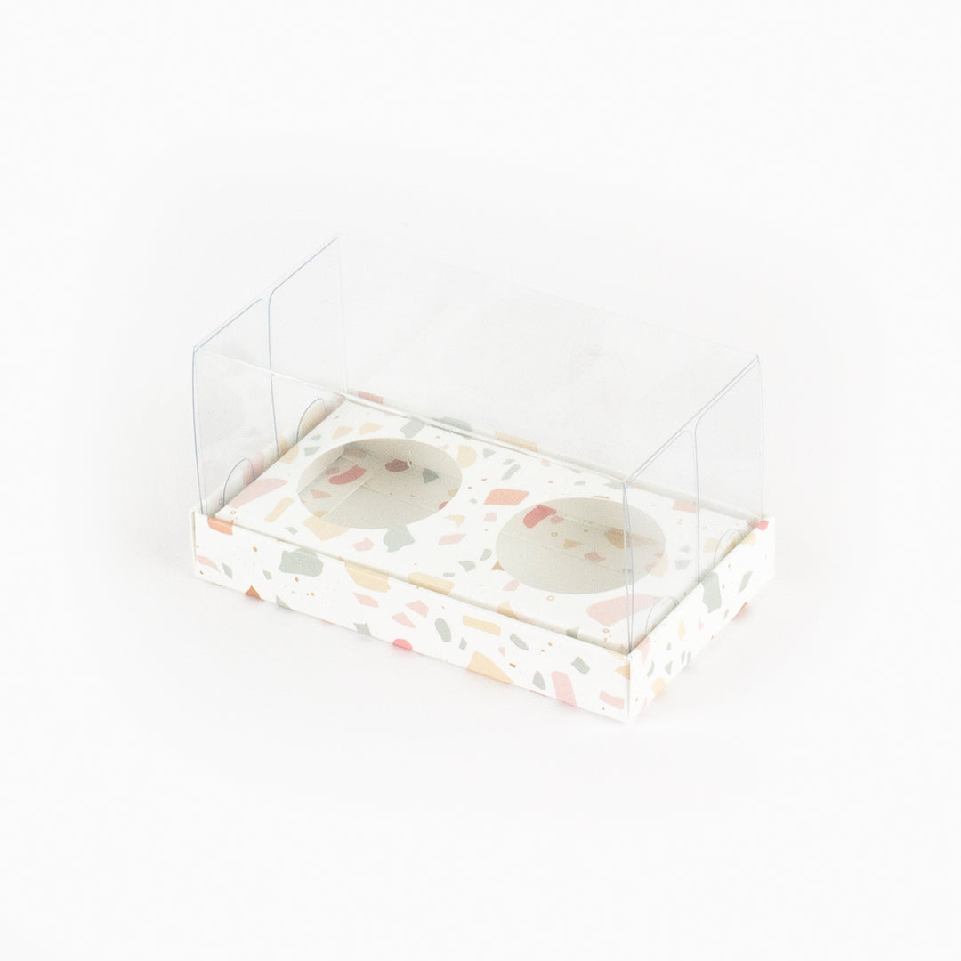 Caixa para 2 doces - Tampa de acetato - Terrazzo - Pack 10uni