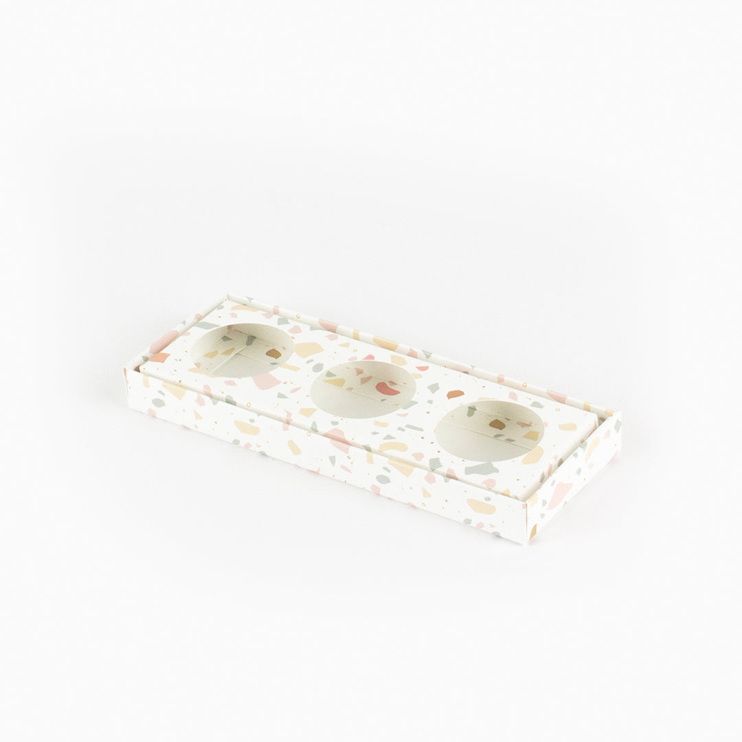 Caixa para 3 doces - Tampa de acetato - Terrazzo - Pack 10uni