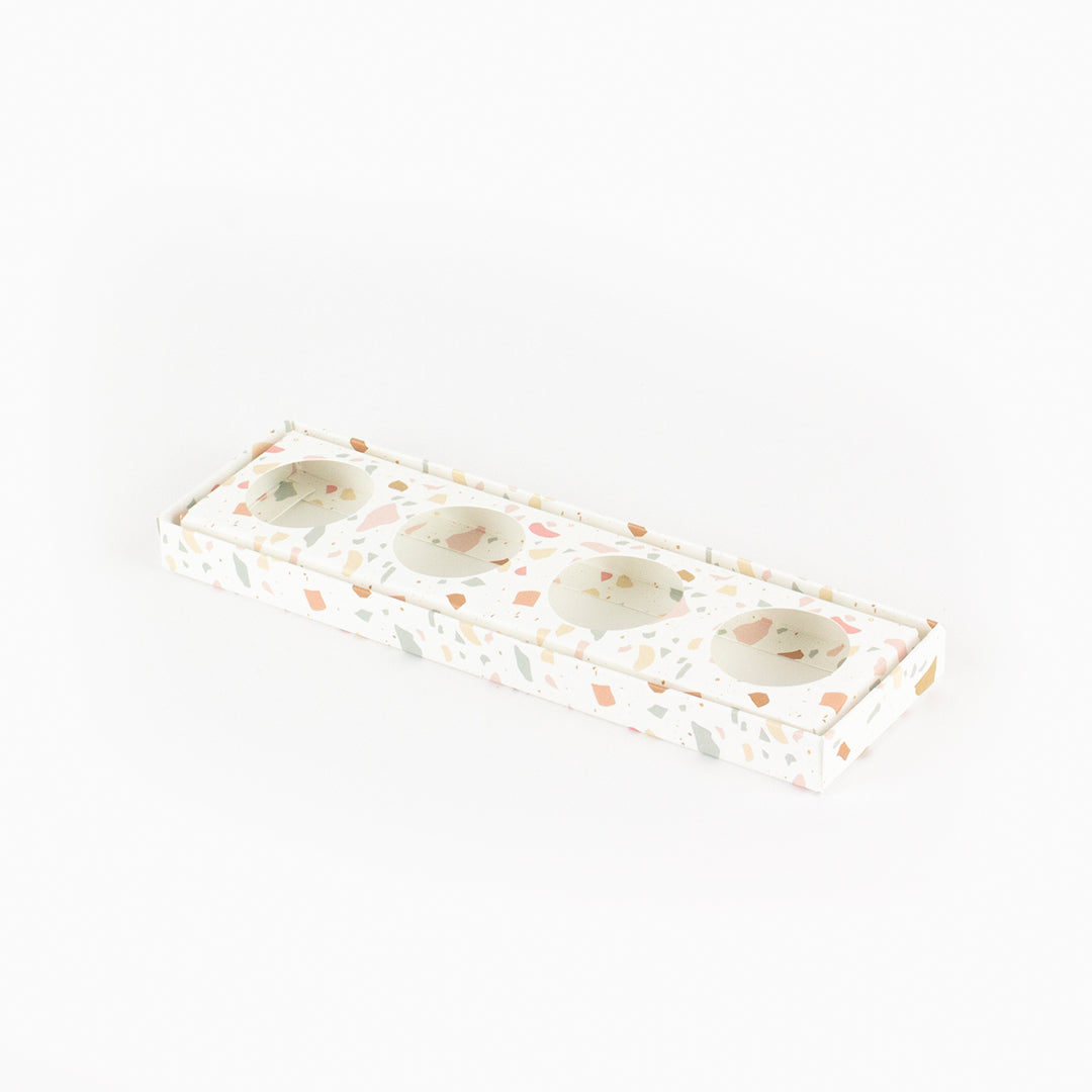 Caixa para 4 doces - Tampa de acetato - Terrazzo - Pack 10uni