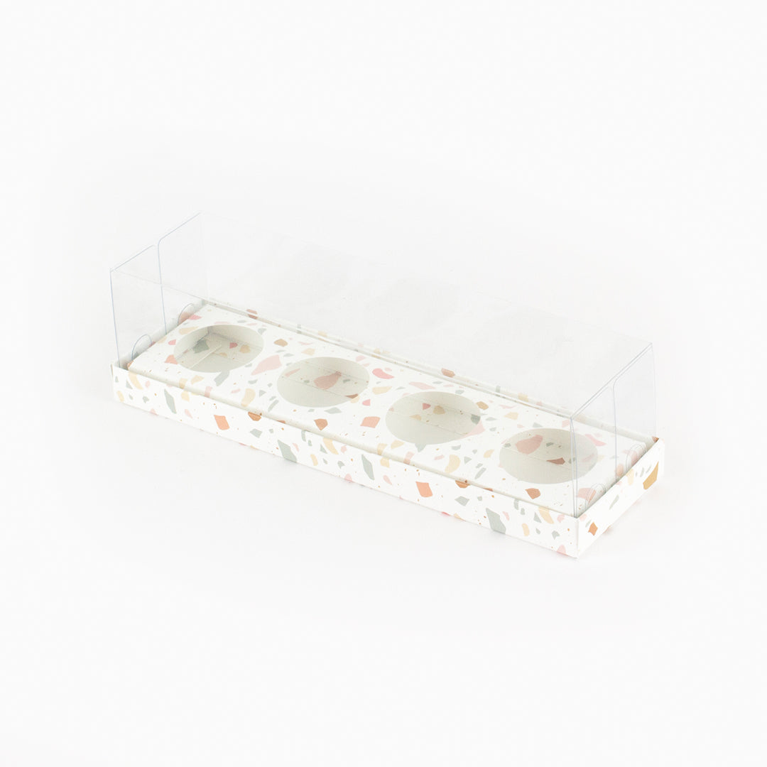 Caixa para 4 doces - Tampa de acetato - Terrazzo - Pack 10uni