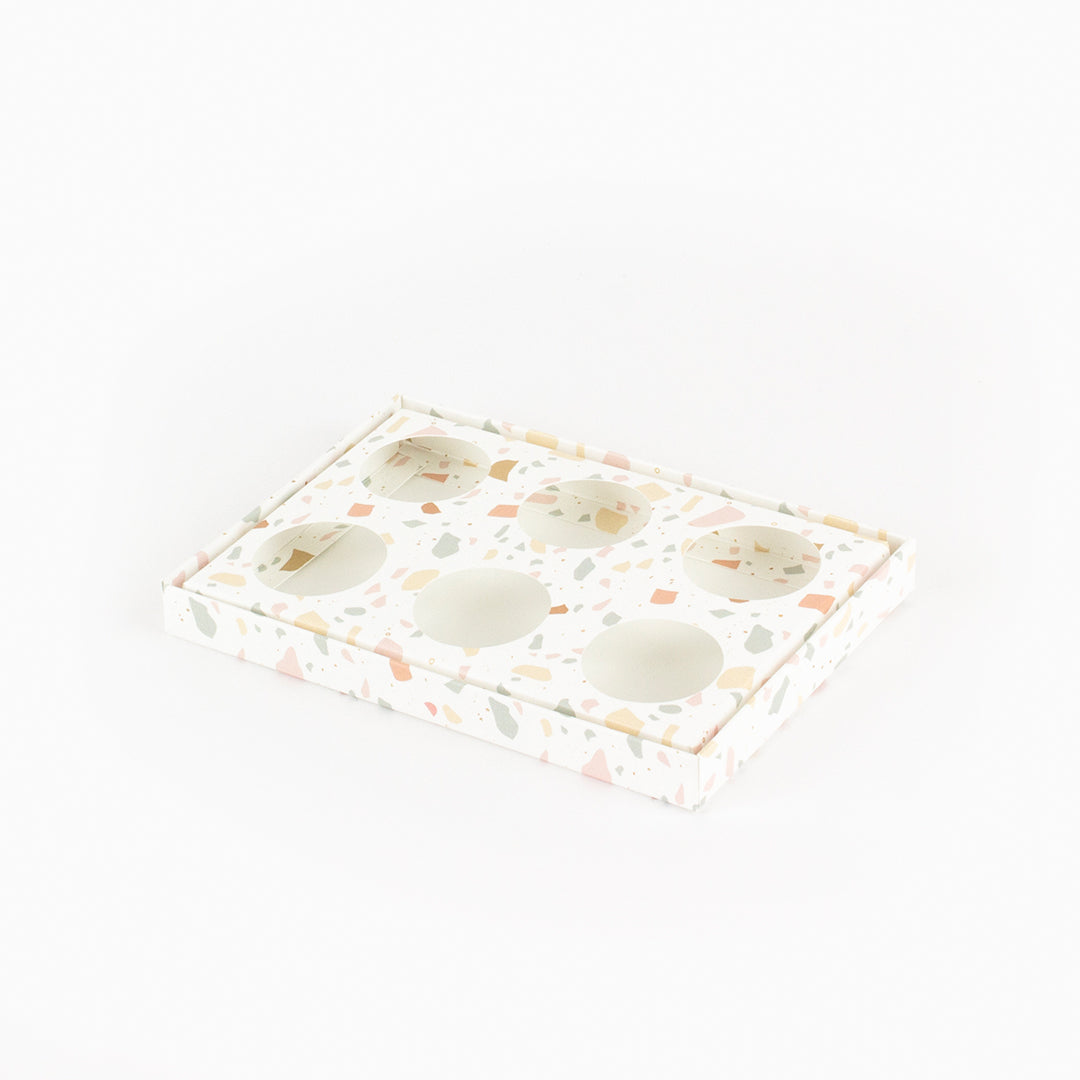 Caixa para 6 doces - Tampa de acetato - Terrazzo - Pack 10uni
