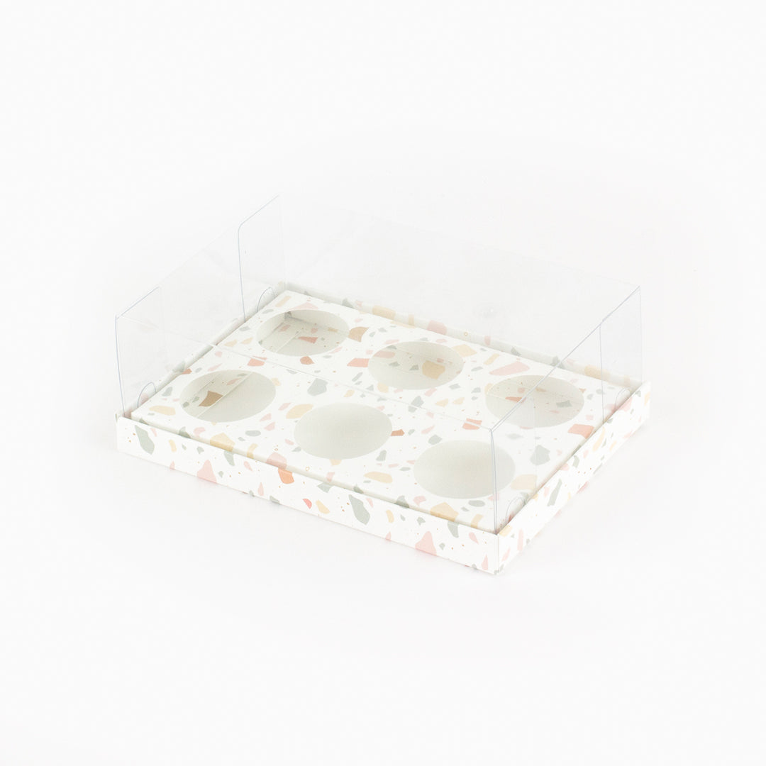 Caixa para 6 doces - Tampa de acetato - Terrazzo - Pack 10uni