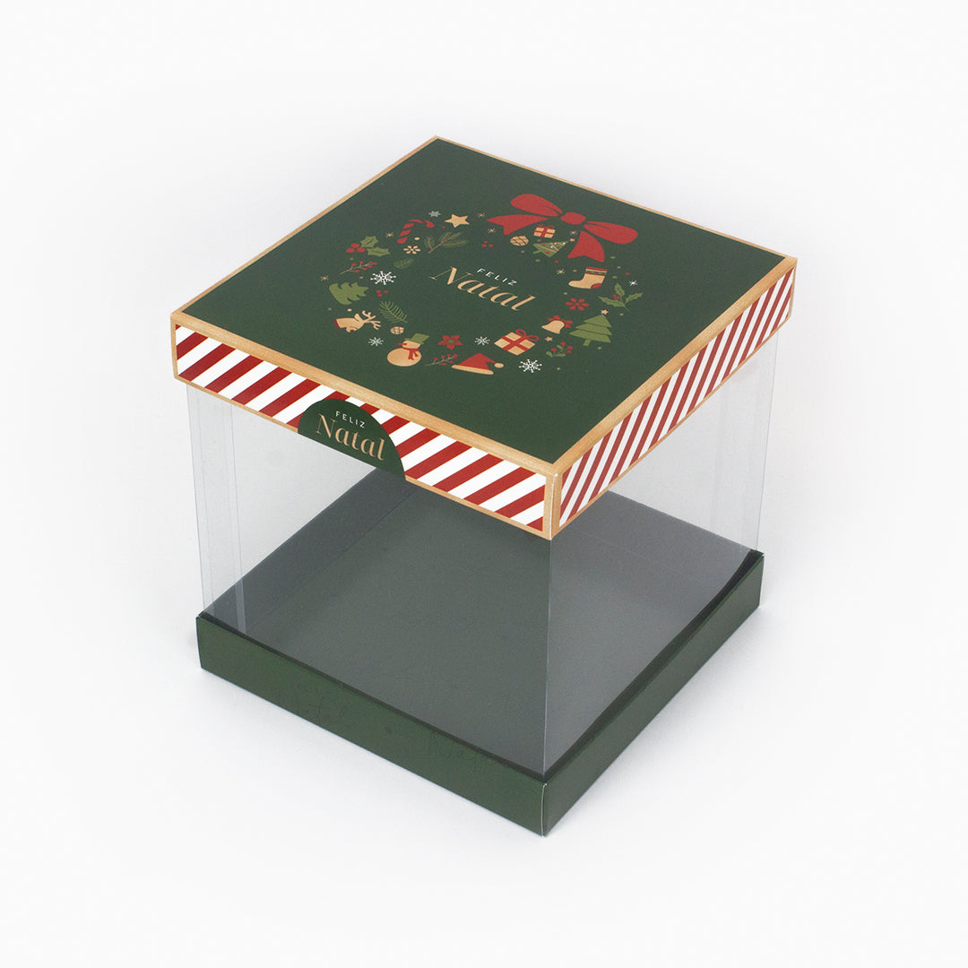 Caixa para mini bolo / panetone - Laterais em acetato - Natal Bondade