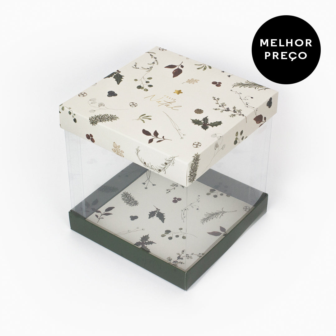 Caixa para mini bolo / panetone - Laterais em acetato - Natal Prosperidade - Pack 10uni