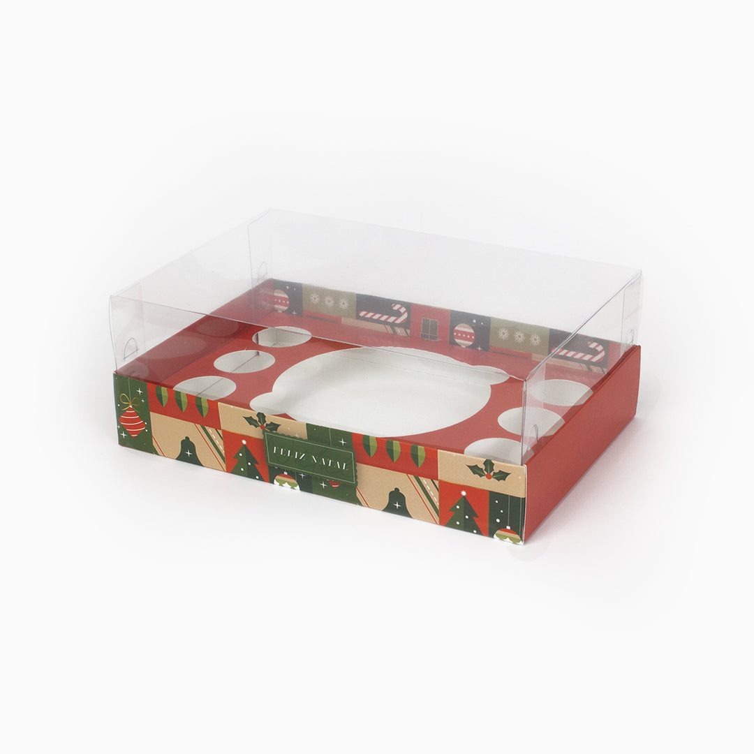 Caixa Tabuleiro - Vários Encaixes - Tampa de acetato - Natal Felicidade