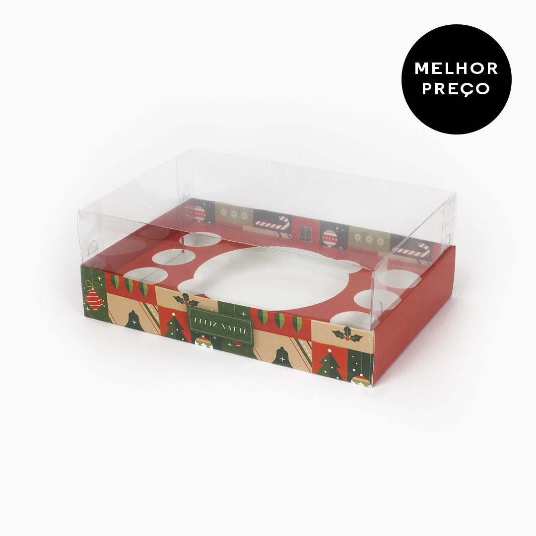 Caixa Tabuleiro - Vários Encaixes - Tampa de acetato - Natal Felicidade - Pack 10uni