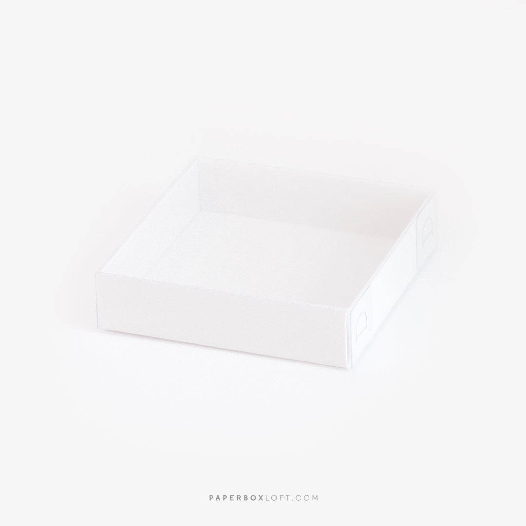Caixa 10x10x2.5cm - Tampa de acetato - Branca - Pack 10uni
