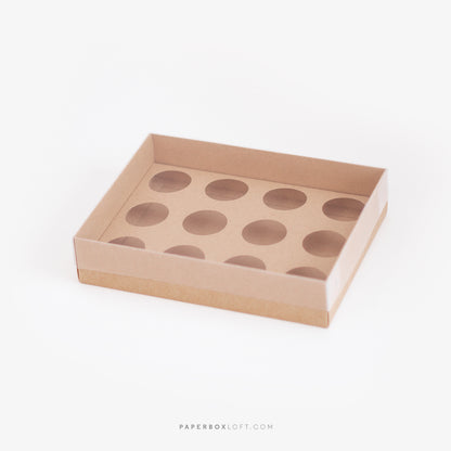Caixa para 6, 9 ou 12 doces - Tampa de acetato - Kraft - Pack 10uni