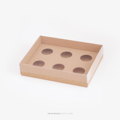 Caixa para 6, 9 ou 12 doces - Tampa de acetato - Kraft - Pack 10uni