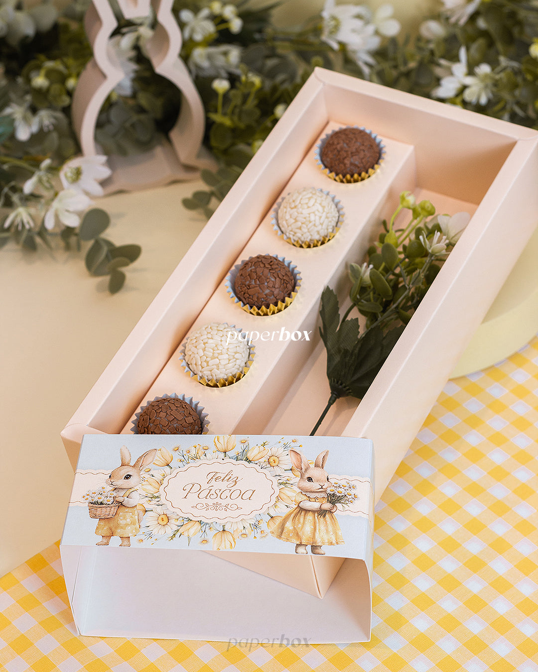 Caixa Garrafa + 5 Brigadeiros - Páscoa Floral - Pack 5uni