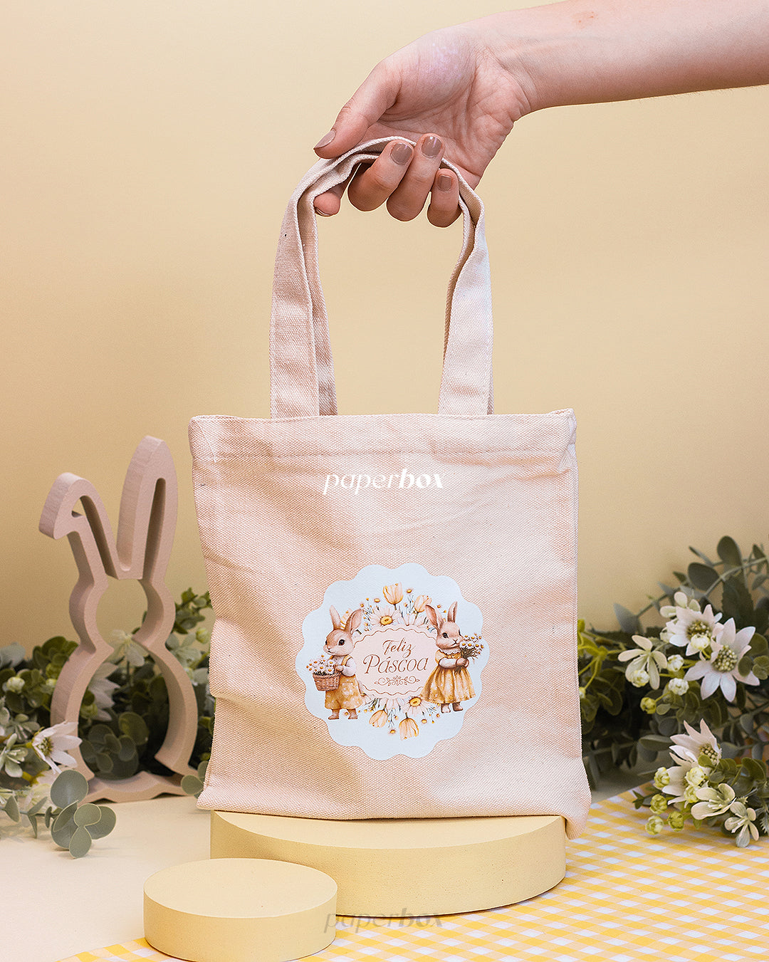Saco de Pano com Alças - Páscoa Floral - Pack 5uni