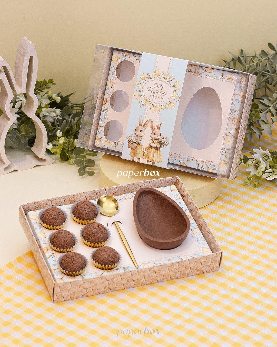 Caixa 1 Ovo 150/250g + 6 Doces - Faixa - Páscoa Floral - Pack 10uni