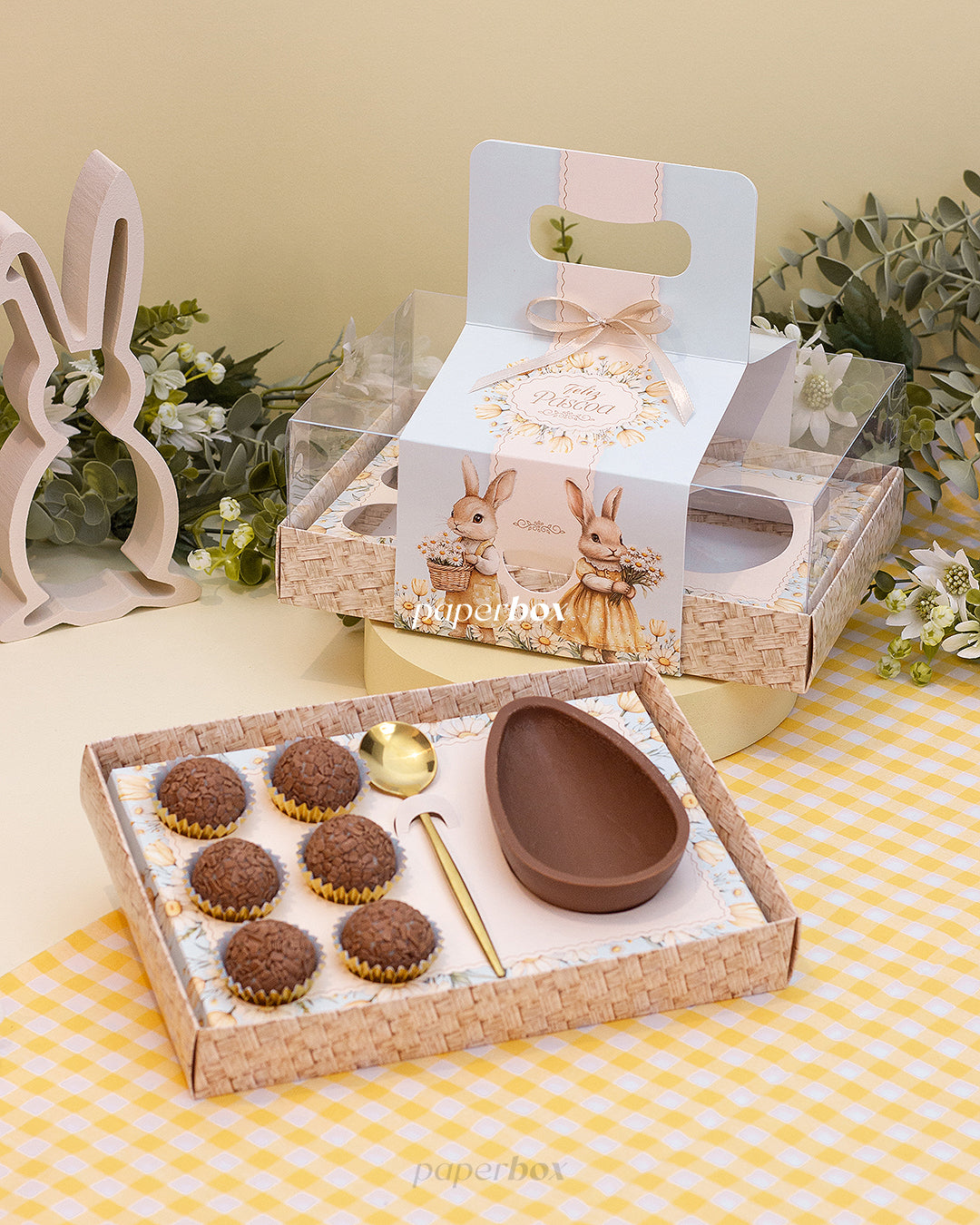 Caixa 1 Ovo 150/250g + 6 Doces - Alça - Páscoa Floral - Pack 10uni