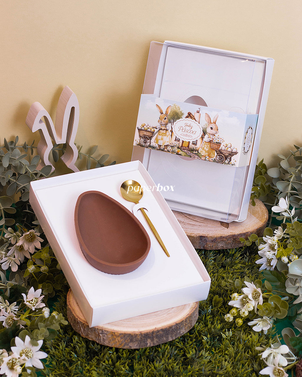 Caixa 1 Ovo 150/250/350g - Faixa - Páscoa Rural Branca - Pack 10uni