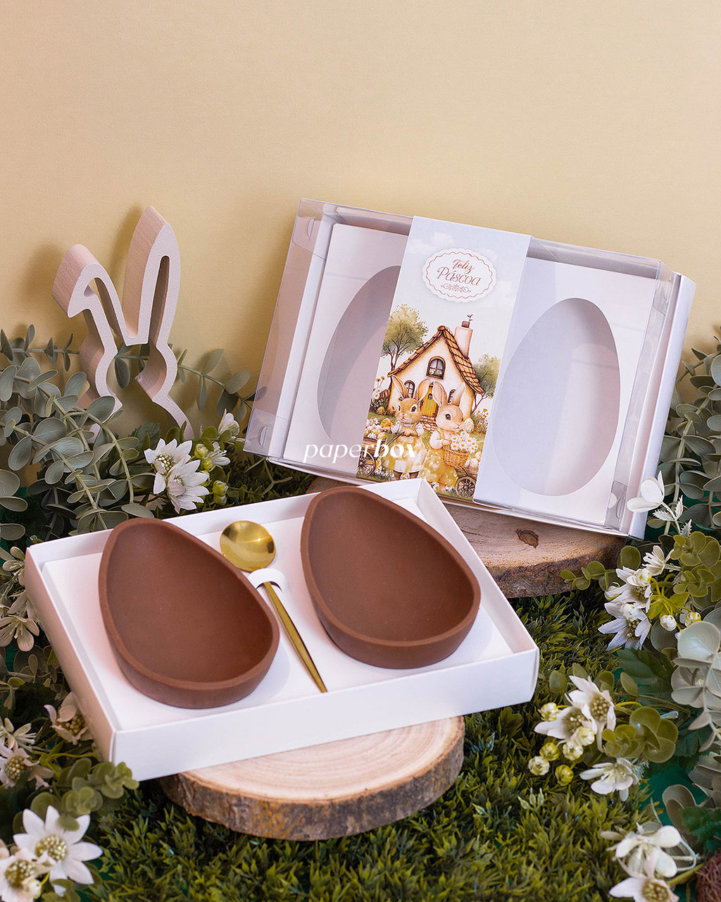 Caixa 2 Ovos 250g - Faixa - Páscoa Rural Branca - Pack 10uni