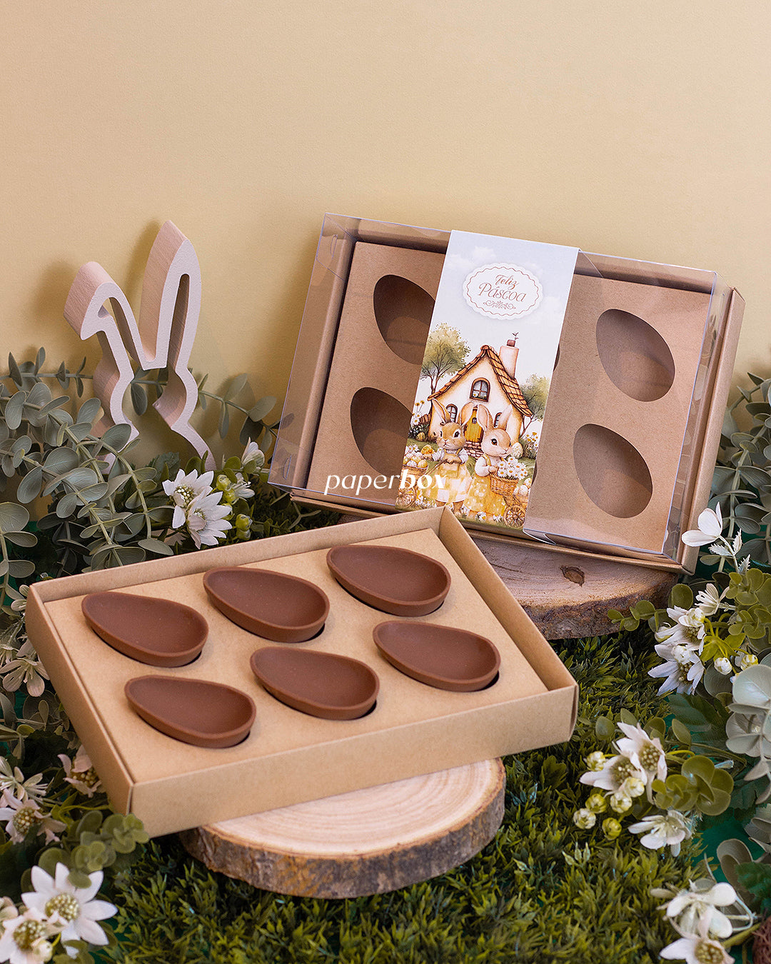 Caixa 6 Mini Ovos 50g - Faixa - Páscoa Rural Kraft - Pack 10uni