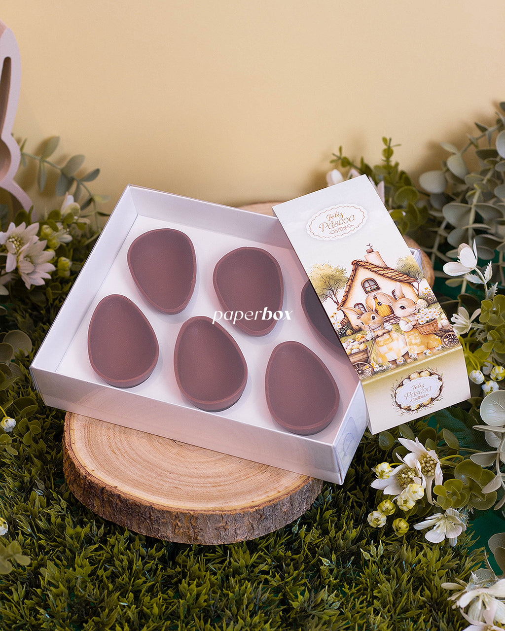 Caixa 6 Mini Ovos 50g - Páscoa Rural Branca - Pack 10uni