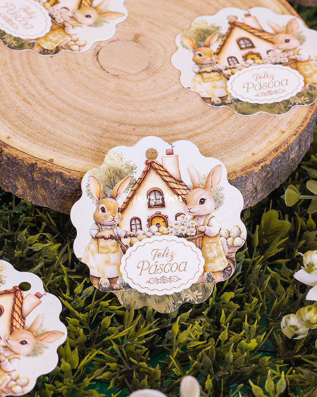 Tags / Etiquetas com furo - Páscoa Rural - Pack 10uni