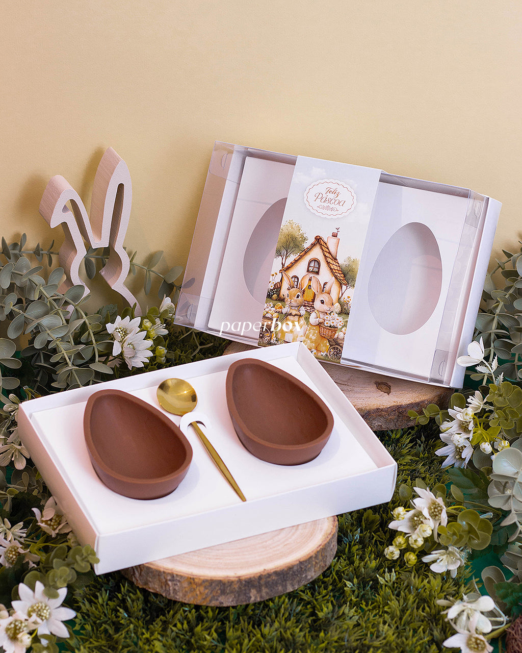 Caixa 2 Ovos 150g - Faixa - Páscoa Rural Branca - Pack 10uni