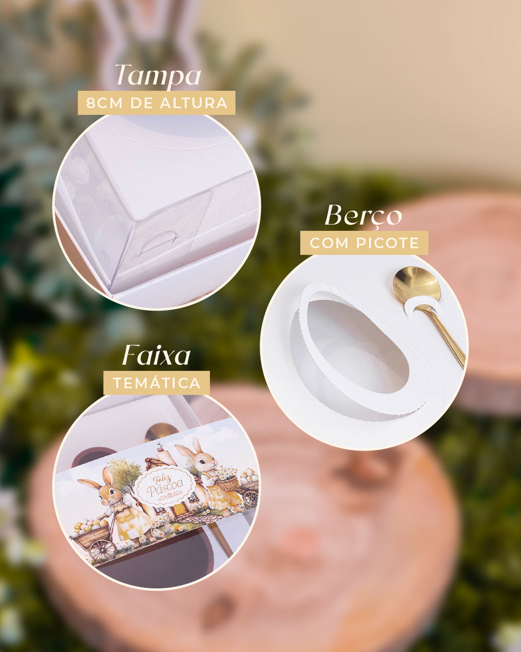 Caixa 1 Ovo 150/250/350g - Faixa - Páscoa Rural Branca - Pack 10uni