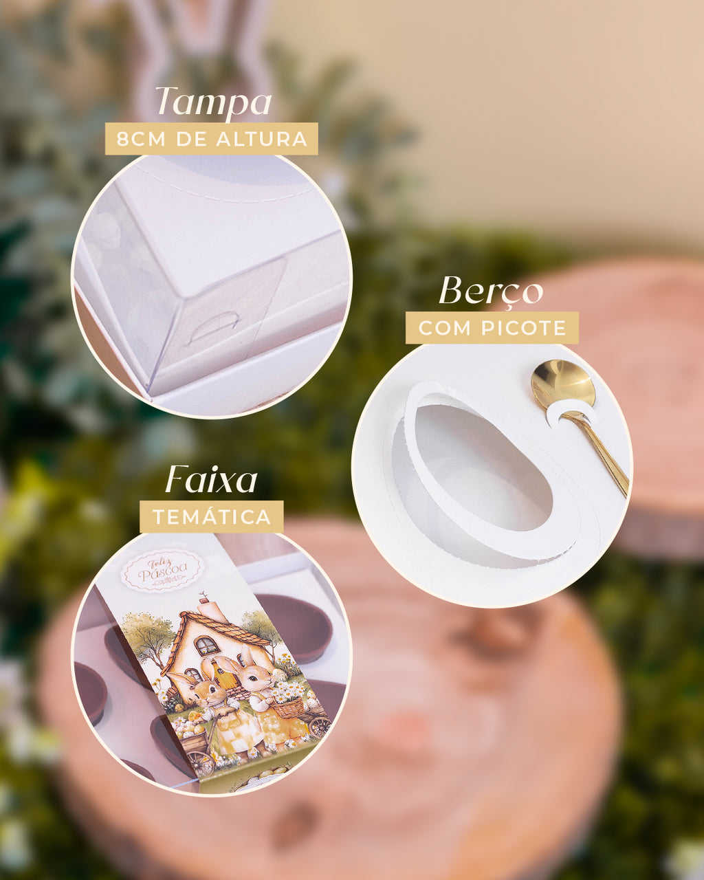 Caixa 1 Ovo 150/250g + 6 Doces - Faixa - Páscoa Rural Branca - Pack 10uni