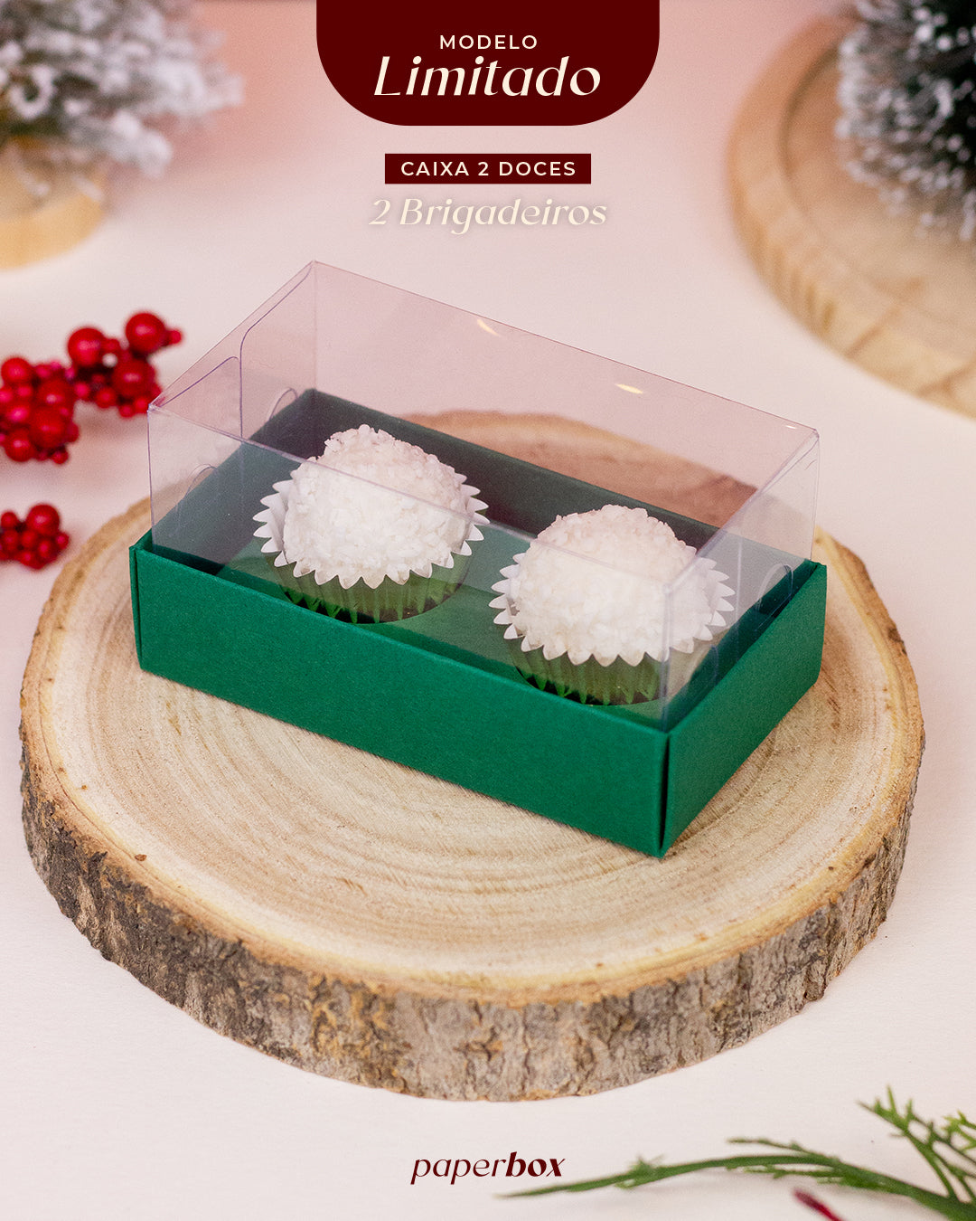 Caixa 2 Doces - Cartolina Verde - Pack 10uni