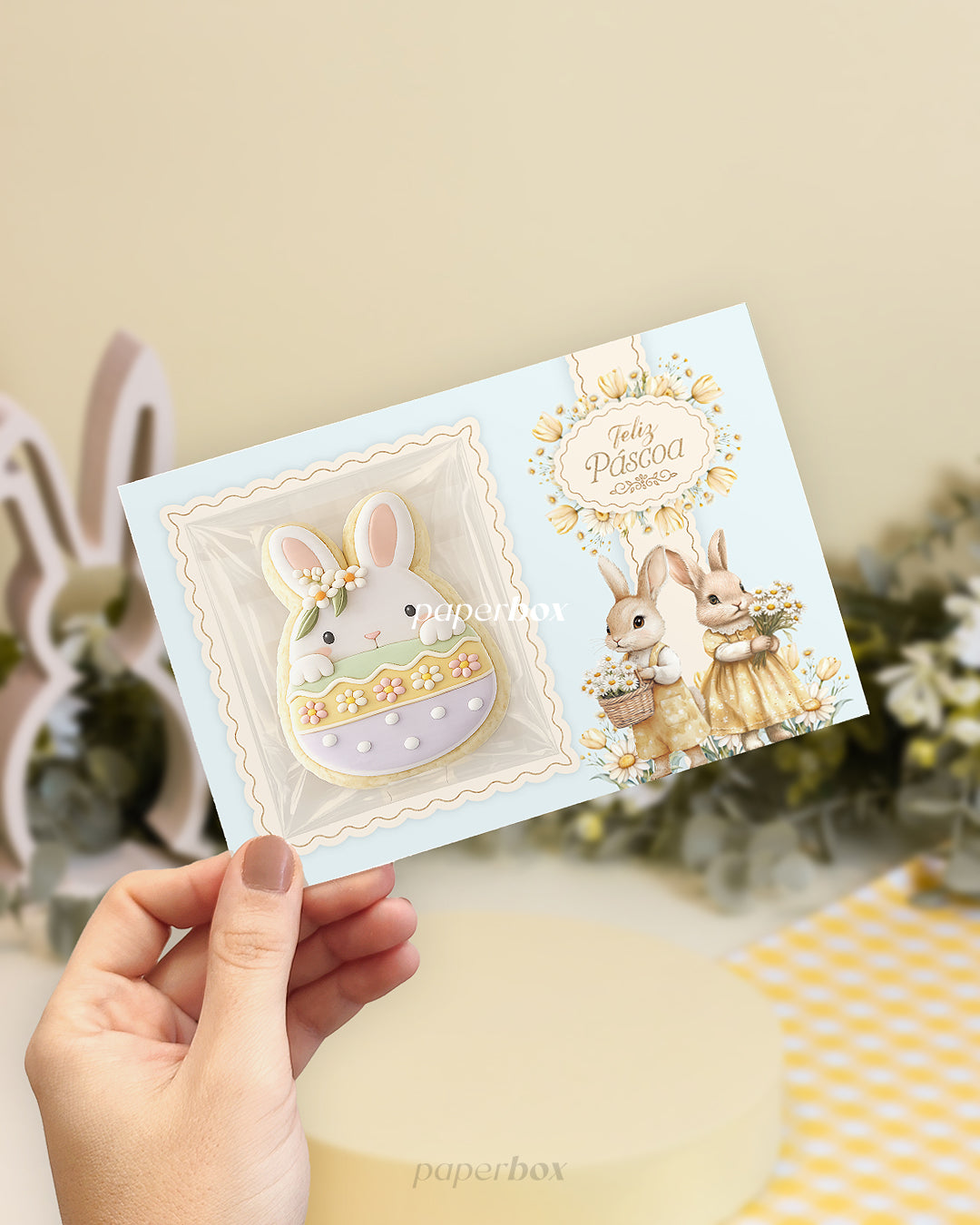 Cartão Postal para Biscoito - Páscoa Floral - Pack 10uni
