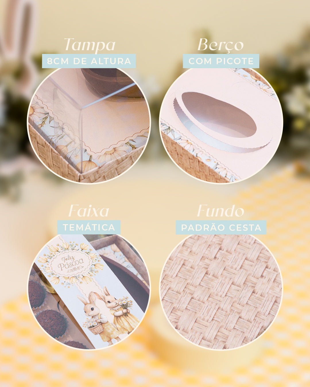 Caixa 1 Ovo 150/250g + 6 Doces - Faixa - Páscoa Floral - Pack 10uni