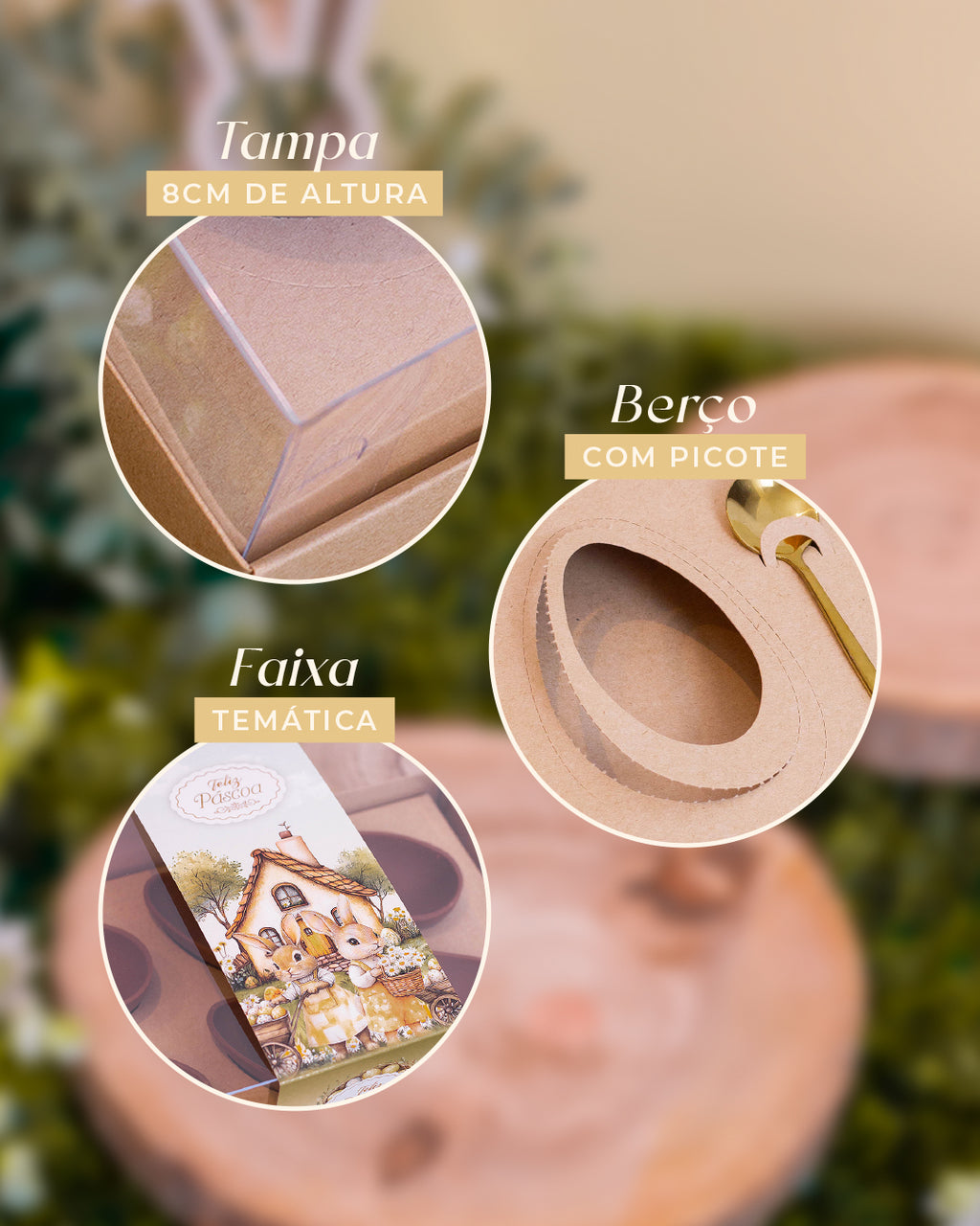 Caixa 1 Ovo 150/250g + 6 Doces - Faixa - Páscoa Rural Kraft - Pack 10uni