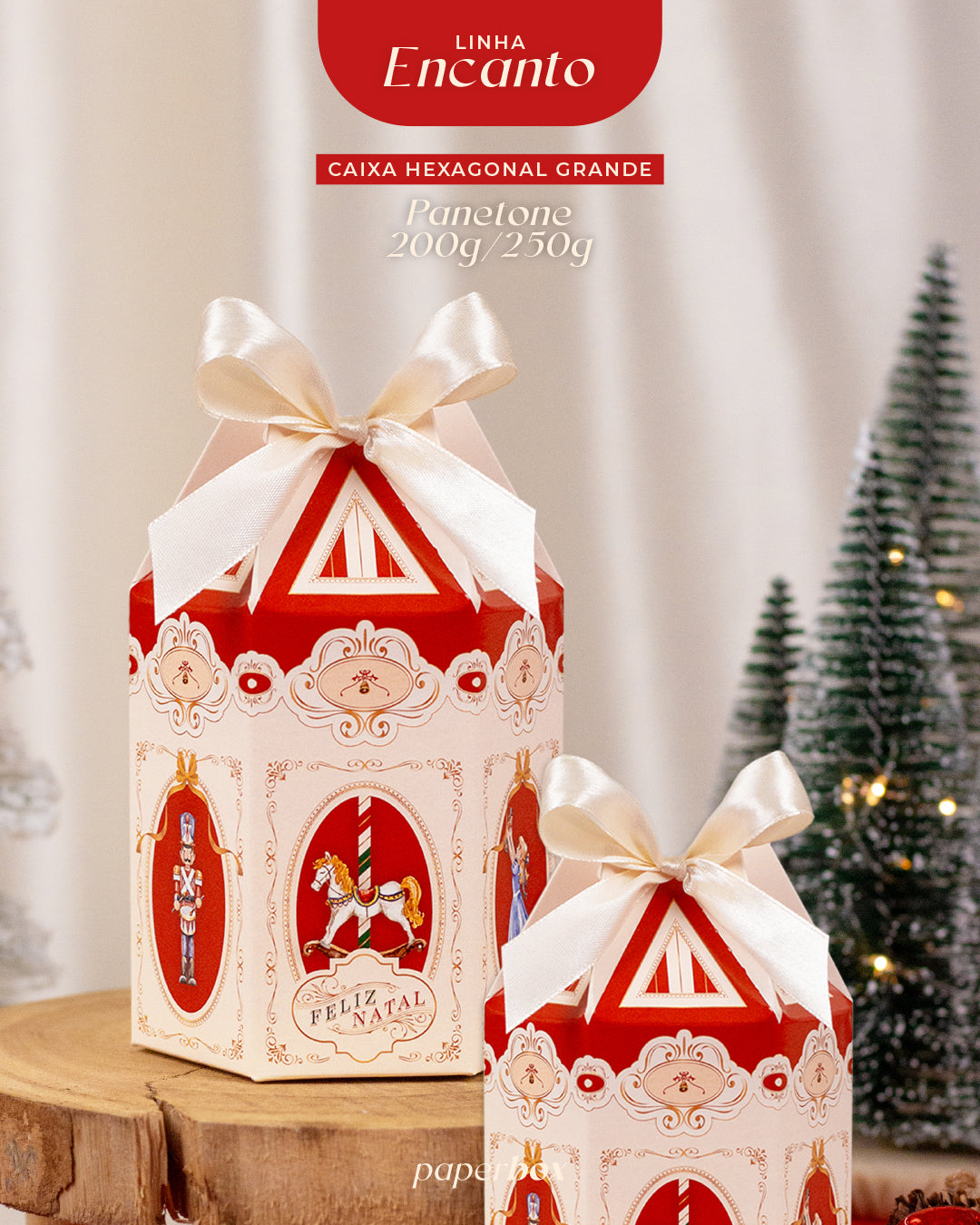 Caixa Hexagonal Grande - Natal Encanto - Pack 5uni