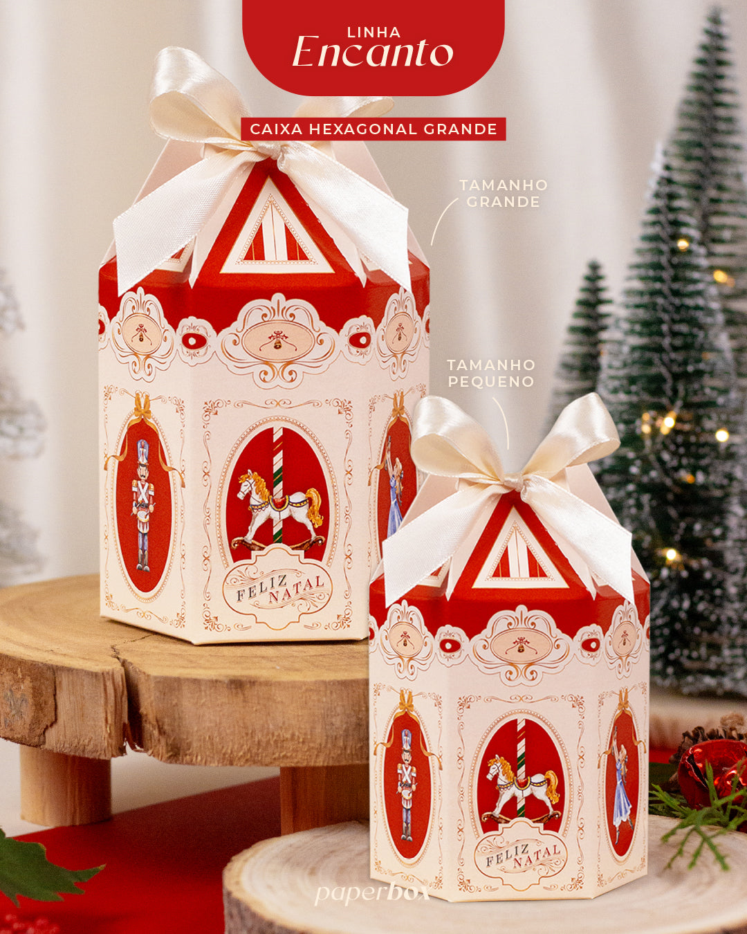 Caixa Hexagonal Grande - Natal Encanto - Pack 5uni