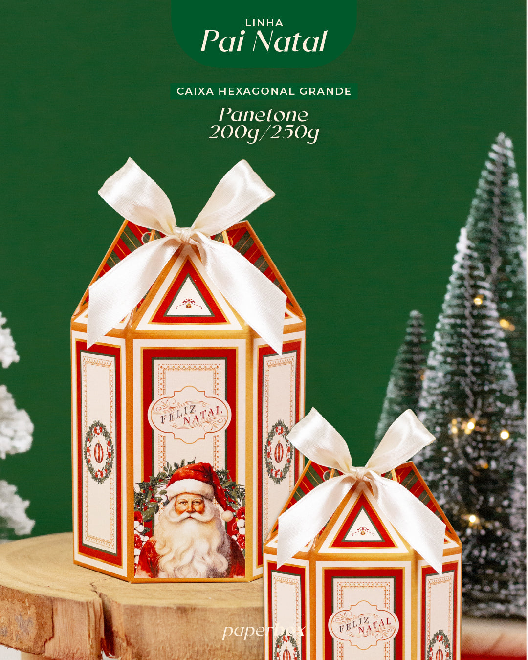 Caixa Hexagonal Grande - Pai Natal - Pack 5uni