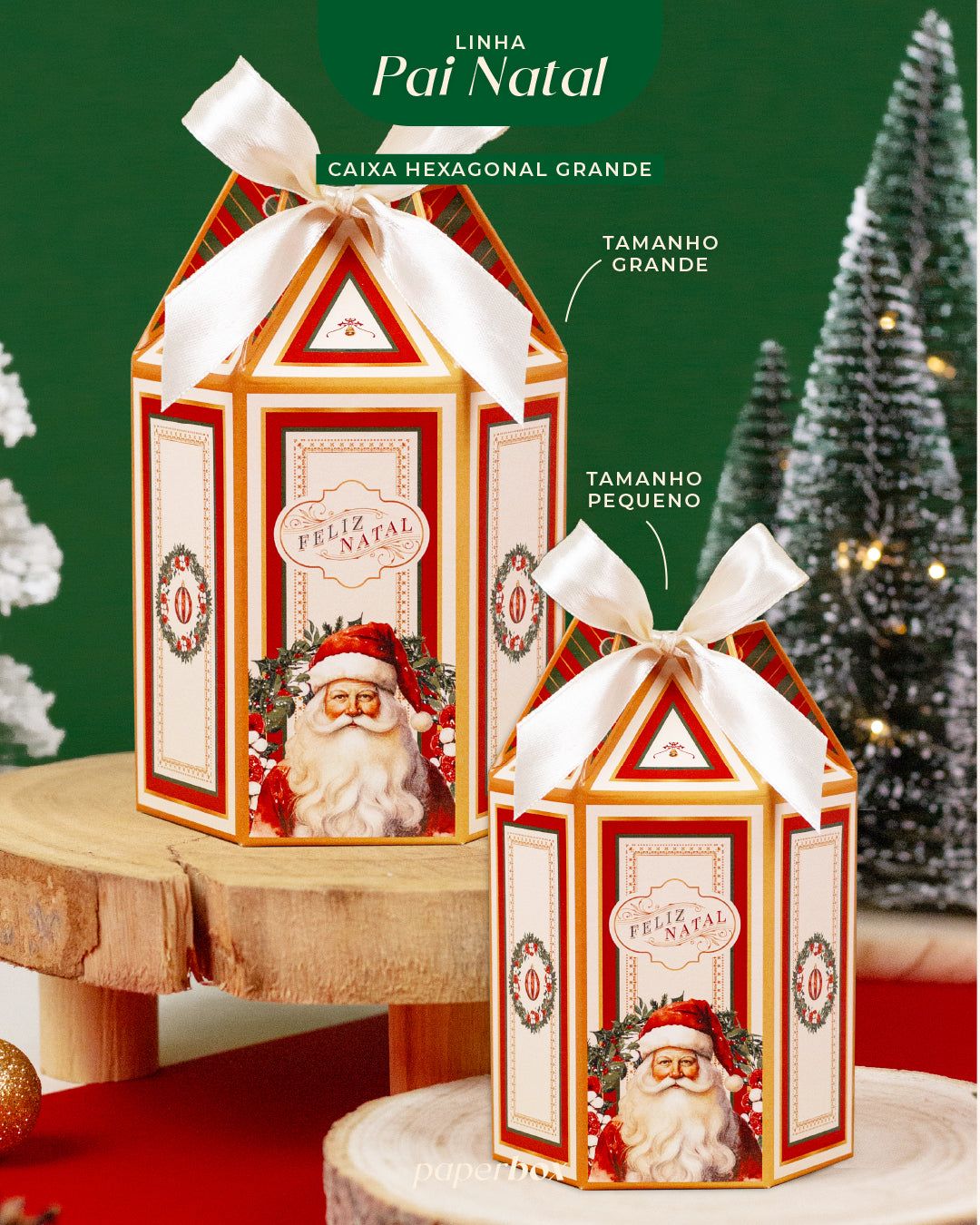 Caixa Hexagonal Grande - Pai Natal - Pack 5uni