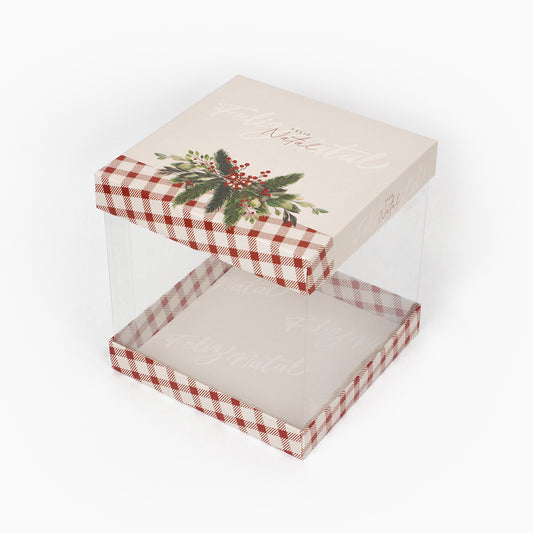 Caixa para mini bolo / panetone - Laterais em acetato - Natal Amizade