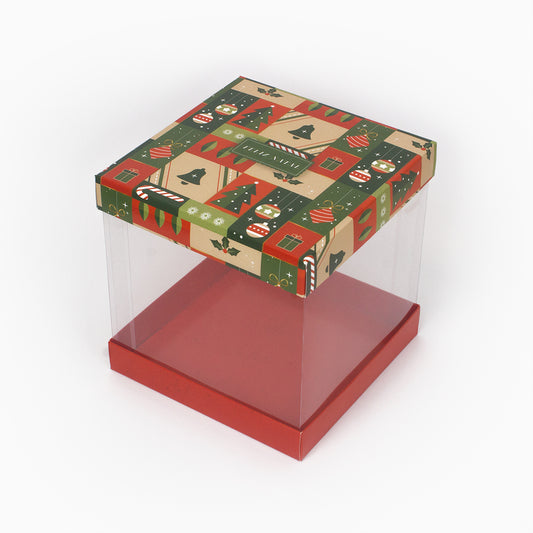 Caixa para mini bolo / panetone - Laterais em acetato - Natal Felicidade