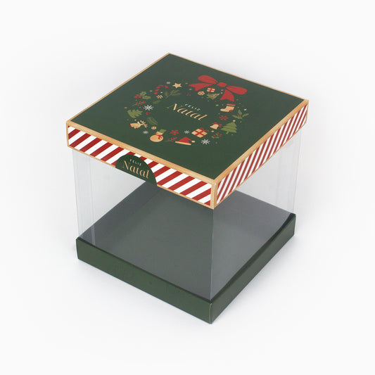 Caixa para mini bolo / panetone - Laterais em acetato - Natal Bondade