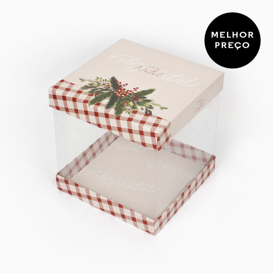 Caixa para mini bolo / panetone - Laterais em acetato - Natal Amizade - Pack 10uni