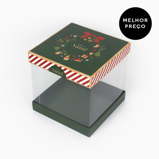 Caixa para mini bolo / panetone - Laterais em acetato - Natal Bondade - Pack 10uni