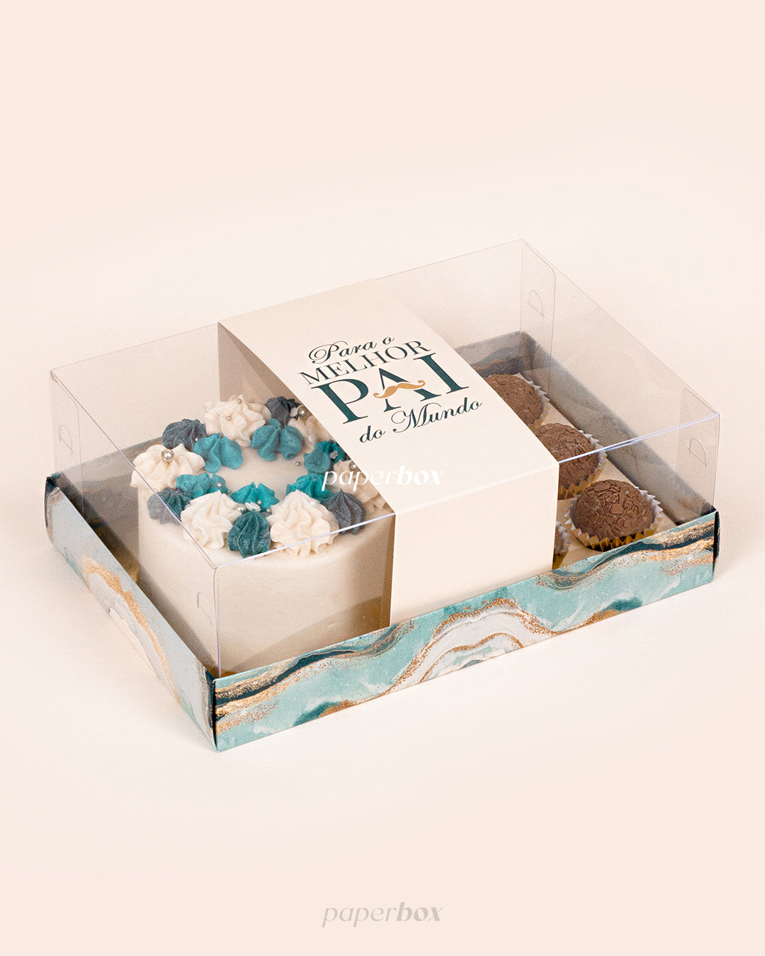 Caixa Mini Bolo + 6 Doces - Melhor Pai - Pack 5uni